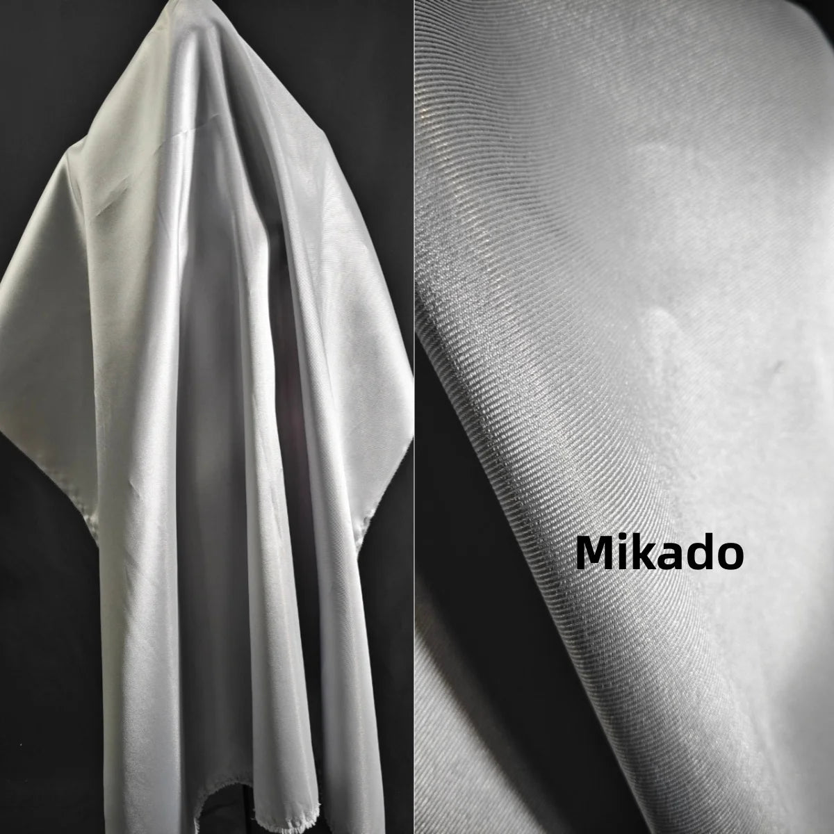 Tela de satén de sarga Mikado gris crujiente cosida para vestido de novia, vestido de fiesta, vestido de dama de honor, tela DIY hecha a mano