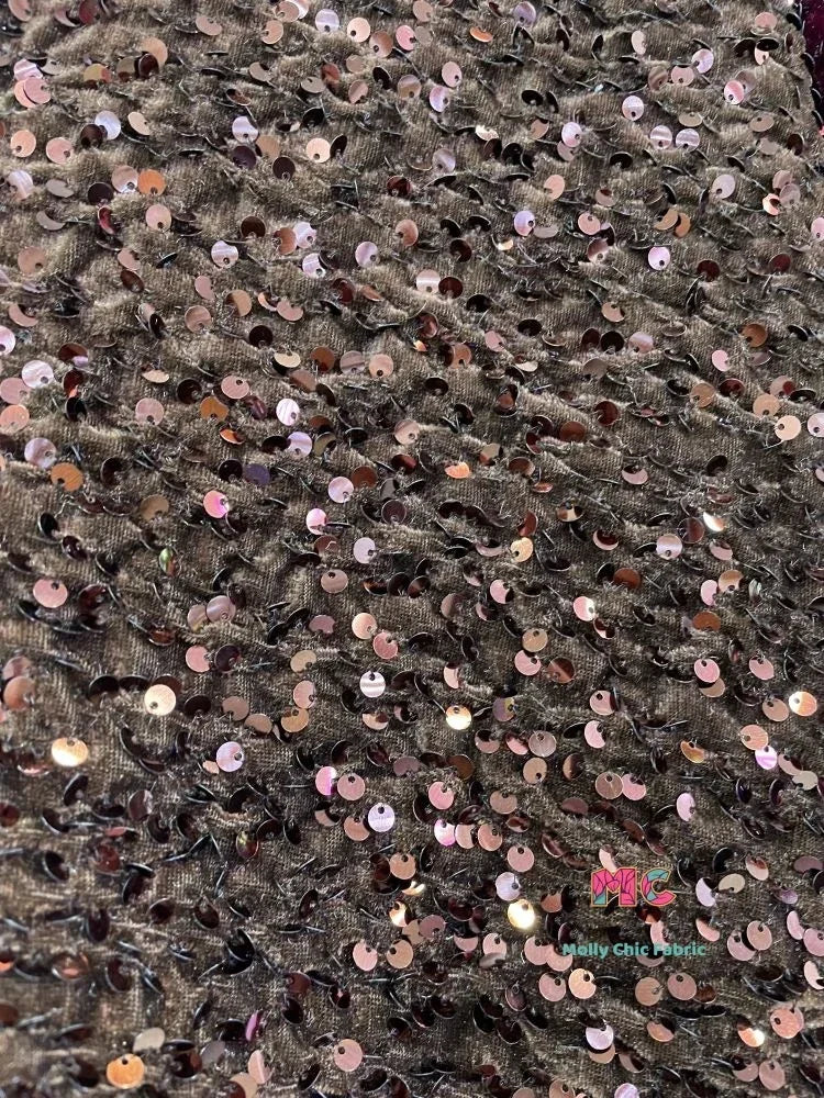 Tela elástica de terciopelo con lentejuelas y bordado tridimensional para costura de vestidos de noche y ropa.