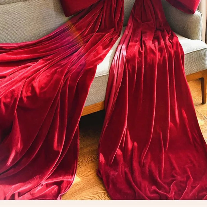 قماش مخملي عالي الجودة، قماش مخملي أحمر غامق، فساتين سهرة دافئة، ديكورات خلفية للمهرجانات، قماش ستائر