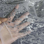 Tela de malla de polvo plateado en aerosol blanco de alta calidad para costura, decoración de bodas y bricolaje, ropa de alto rendimiento