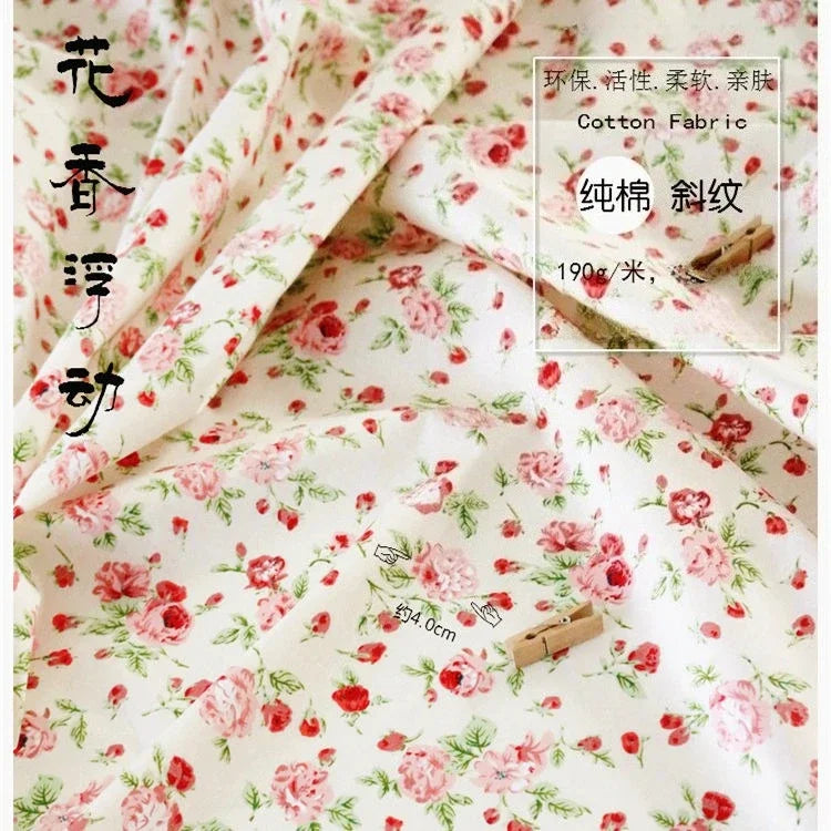 Tela de sarga de algodón puro con estampado floral, suave, totalmente de algodón, para ropa de cama, pijamas, pantalones, cortinas y proyectos de bricolaje para bebés.