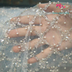Crystal Sequin Pearl Embroidered Lace - Wedding Evening Gown Fabric