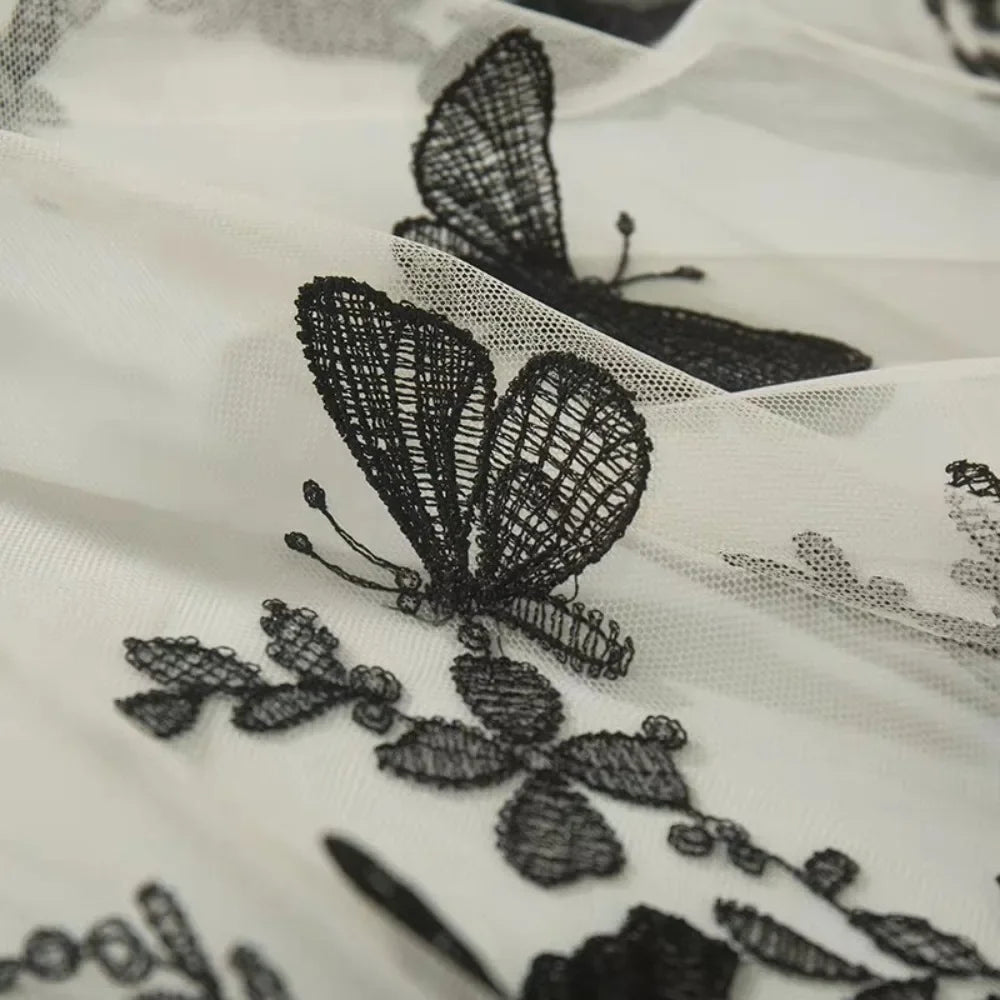 3D Butterfly Embroidered Mesh - Elastic Dress & Skirt Fabric