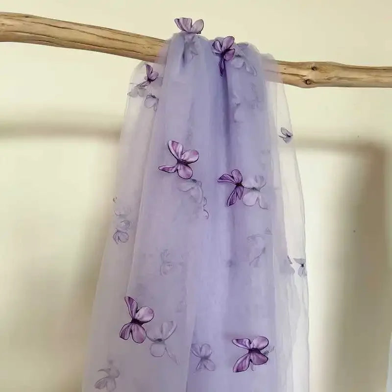 3D Butterfly Embroidered Lace Fabric - Net Gauze Material