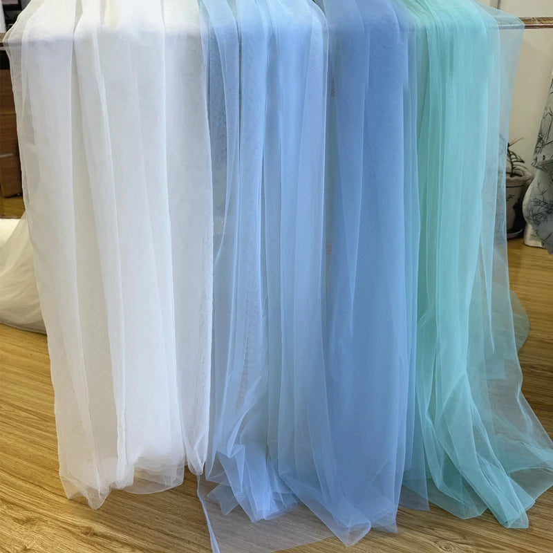 Tela de malla de gasa ligera con efecto niebla, hilo de tul azul suave, velo de fondo DIY, vestido de novia, tul de hadas, material de decoración nupcial