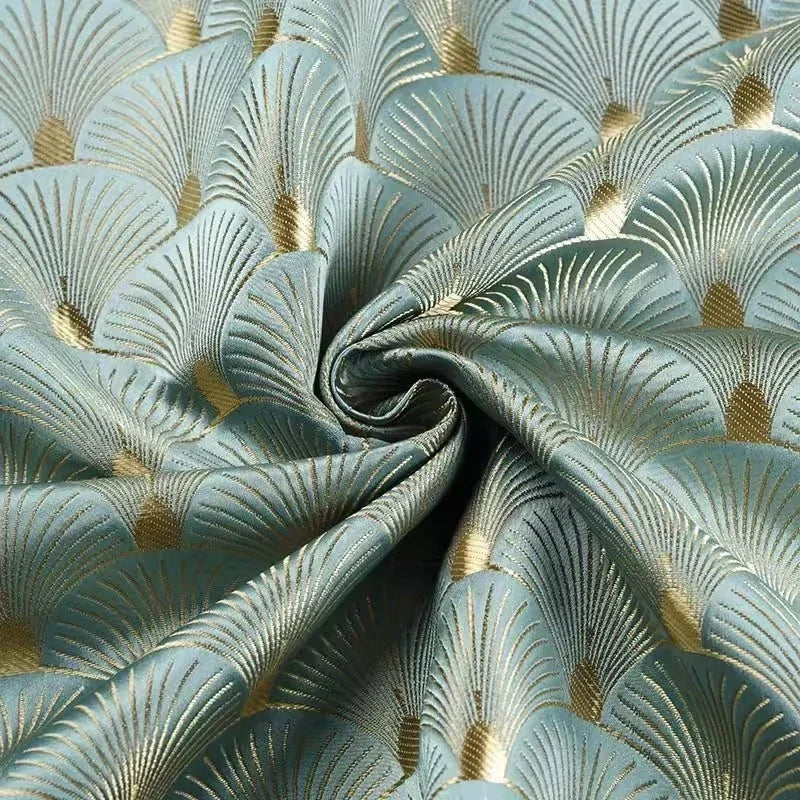 قماش جاكار ساتان منسوج على شكل مروحة من أوراق الجنكة، سترة تشيباو جديدة، أقمشة أسلاك ذهبية لامعة للخياطة