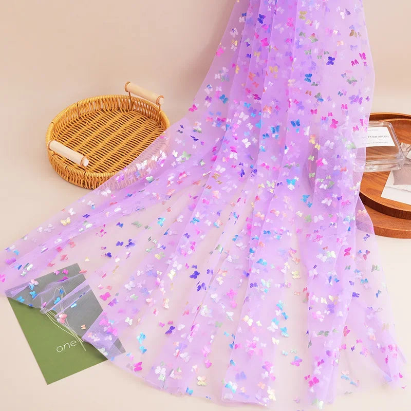 New Butterfly Bronzing Mesh Fabric Children's Princess Dress Stage Tutu Skirt Tablecloth Decorative Colorful Butterfly Mesh