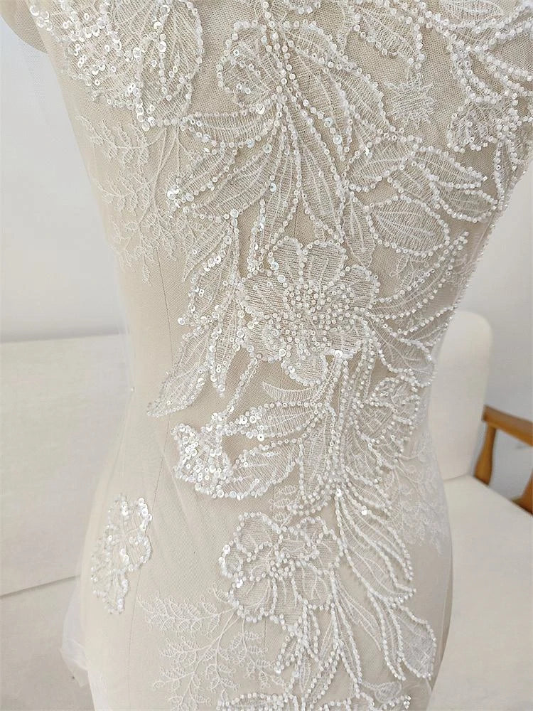 Accesorios de decoración para vestidos de novia, encaje, cuentas, bordados brillantes, telas, bricolaje, liquidación de materiales, oferta especial.