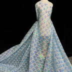 Mermaid Fish Scale Sequin Lace Mesh Fabric - Iridescent Holographic