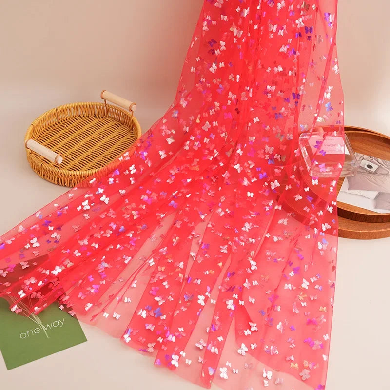 New Butterfly Bronzing Mesh Fabric Children's Princess Dress Stage Tutu Skirt Tablecloth Decorative Colorful Butterfly Mesh