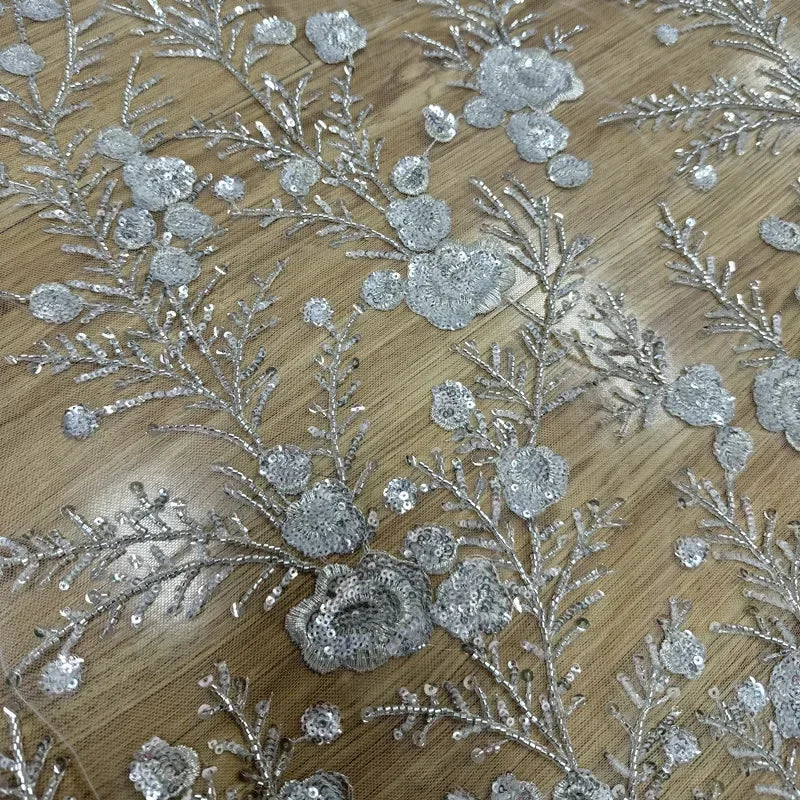 فستان زفاف مطرز بخرز أظافر عالي الجودة، فستان سهرة، قماش دانتيل، خيط دانتيل DIY