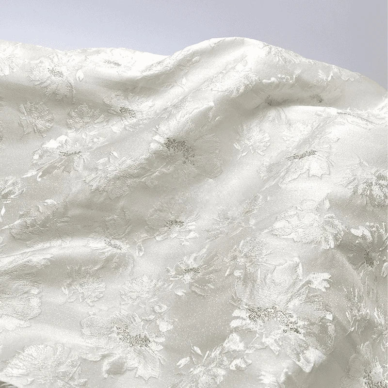 3D Pearl Flower Jacquard Fabric - Textured for Bridal & Ball Gowns