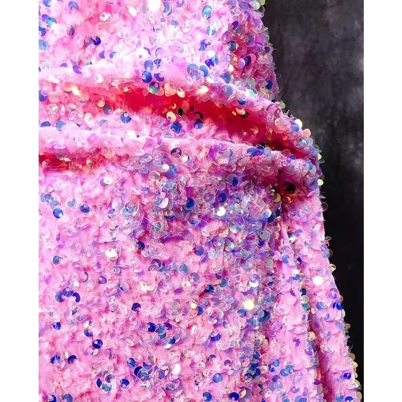 Tela de terciopelo de 32 colores, con lentejuelas de 3 mm, para vestidos de noche, trajes de escenario, manteles, sombreros y accesorios.