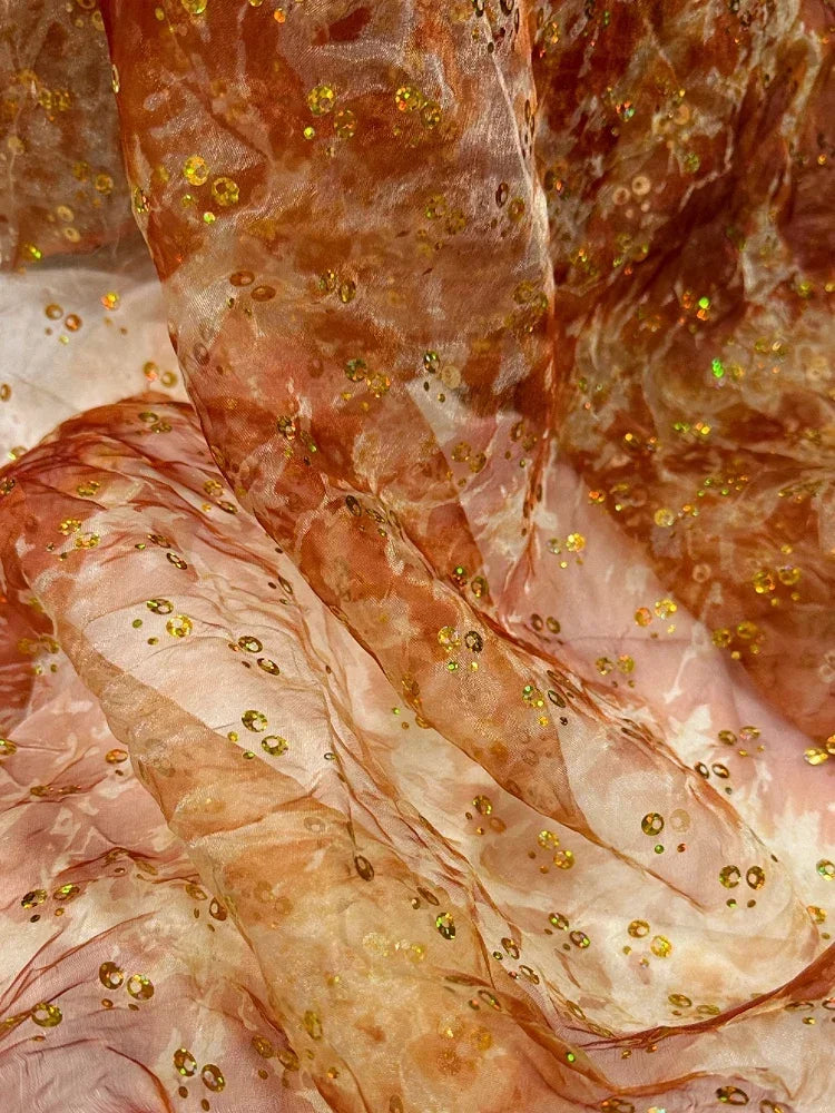 Misty Gradient Dyed Sequins Organza Fabric - Chiffon Material 140cm