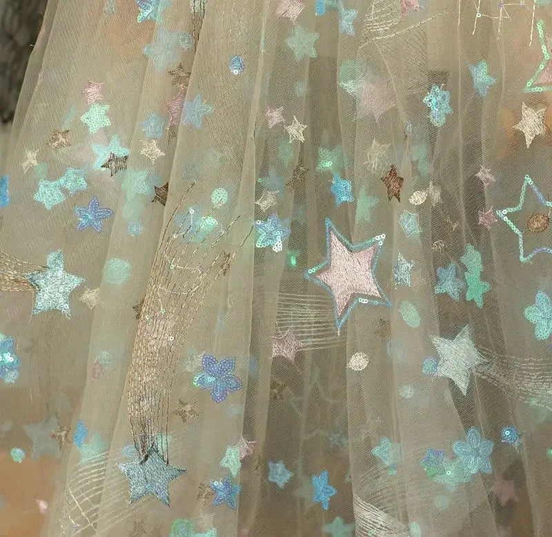 1.5M Wide Star Iridescent Sequin Embroidery Mesh Sewing Children's Clothing Shawl DIY Curtain Designer Fabric
