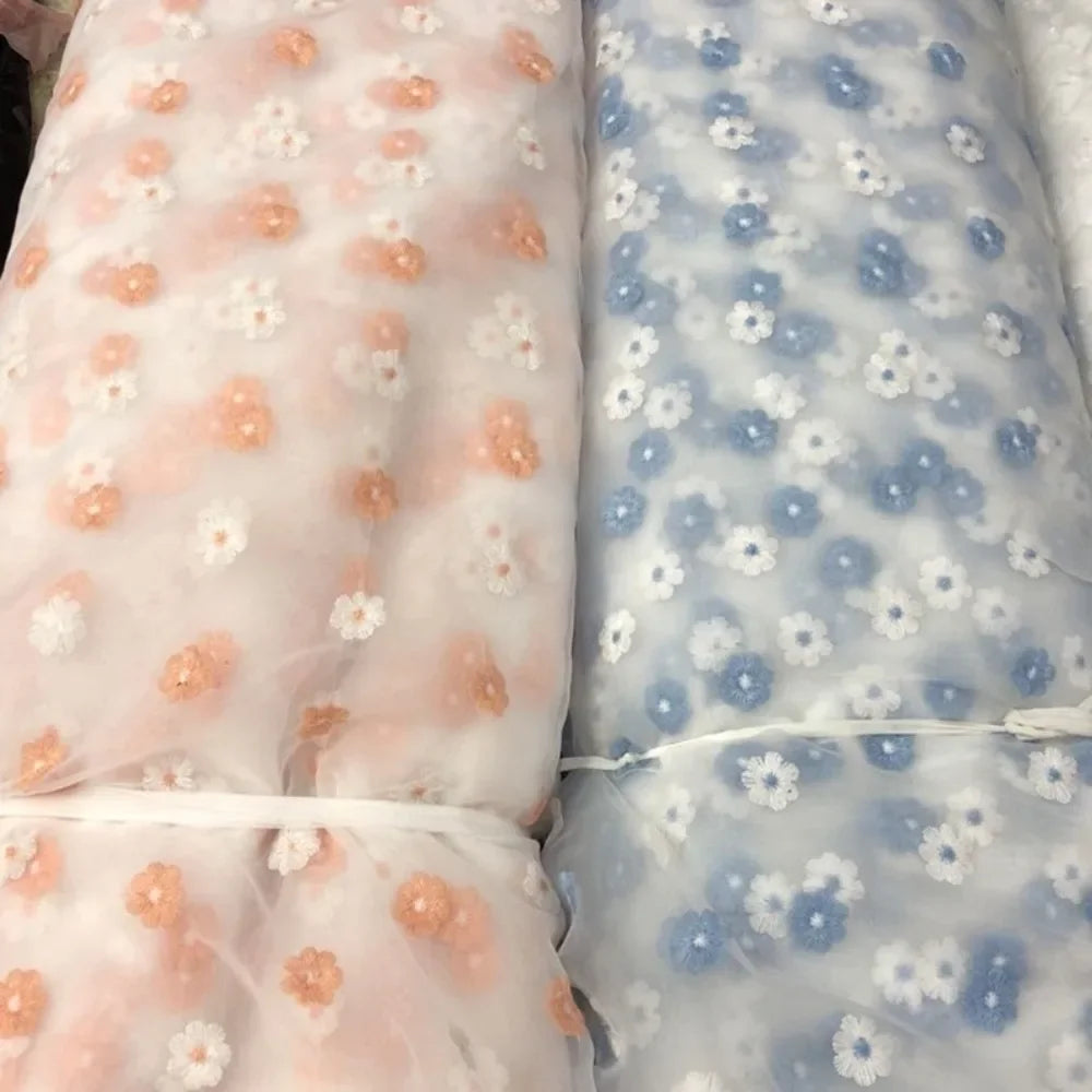 3D Rose Embroidered Organza - Stage Performance & Dress Fabric