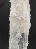 Bordado de cuentas de encaje con hilo floral 3D, color blanco crudo, hecho a mano, para vestido de novia, vestido de noche, tocado, accesorio, material