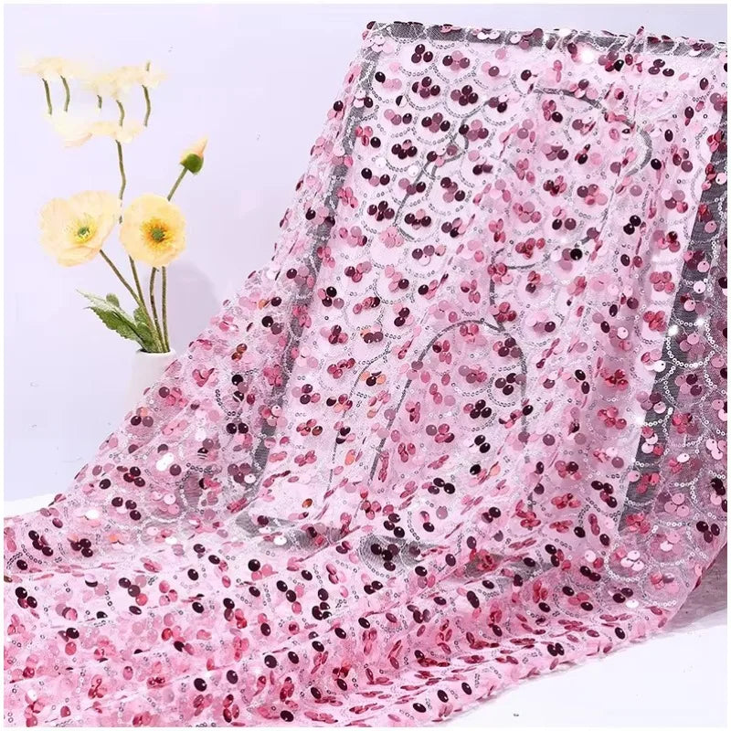 Premium Mermaid Sequin Mesh Fabric Shiny Fish Scale Netting High-End Wedding Decoration Evening Gown Designer Material Clothing