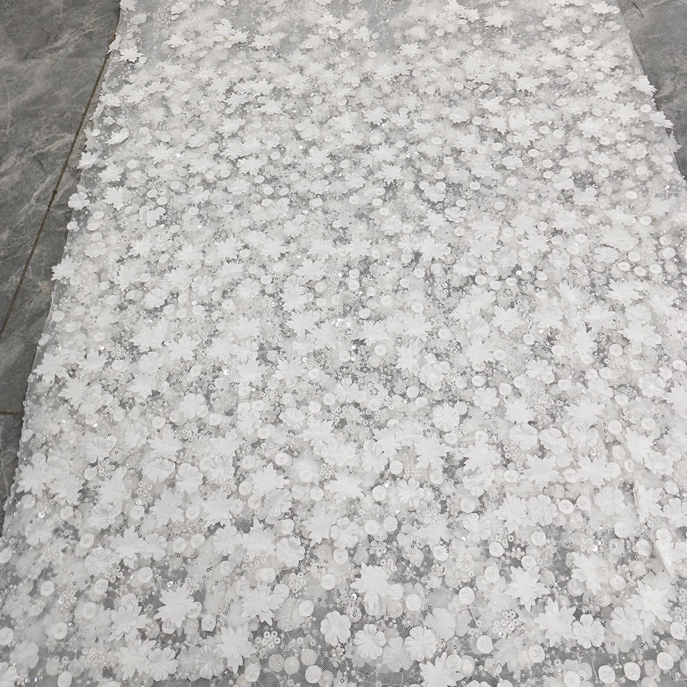 New exquisite flower studded sequin fabric sewn high-end wedding dress embroidered lace fabric DIY veil