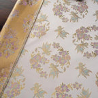 قماش جاكار حريري مطلي بالذهب الوردي الفاتح - نقشة زهرة سمكة ذهبية