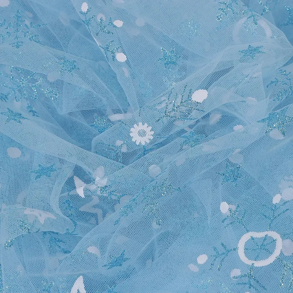 Tela de malla suave con copos de nieve blancos de cristal de hielo, ideal para vestidos infantiles, faldas de fiesta, disfraces de Halloween y proyectos de decoración DIY.