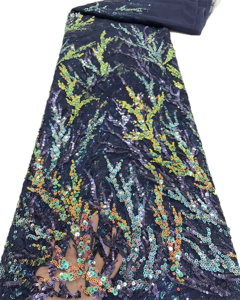 Exquisite colorful sequined net-sheen embroidered lace fabric used for wedding gowns evening dresses mother's clothing  fabric