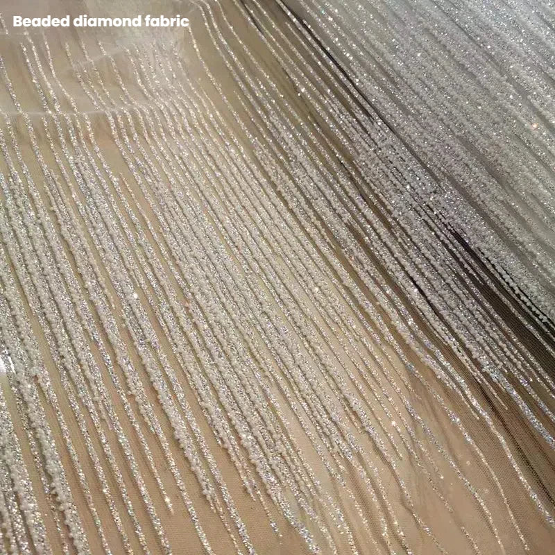 Customized White Small Pearl Hot Stamping Gold And Silver Color Diamond Mesh Wedding Dress Fashion Designer Lace Soft Fabric