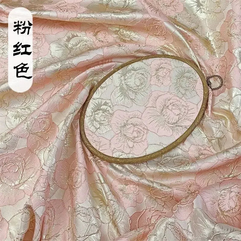 Gold Rose Jacquard Fabric - Yarn Dyed Silk Material