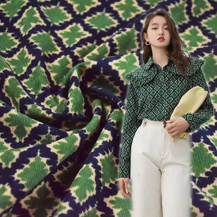 Colorful Corduroy Printed Fabric - Fresh Floral Striped Velvet 145cm