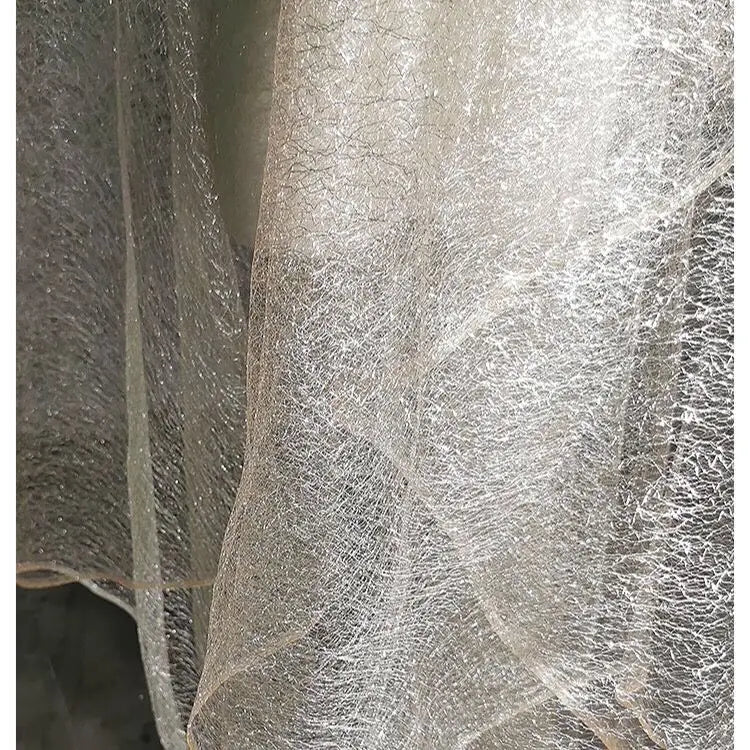 قماش شبكي من الدانتيل الذهبي والفضي غير المنتظم خفيف الوزن وناعم مناسب للفساتين الرسمية وفساتين الزفاف وأغطية الرأس