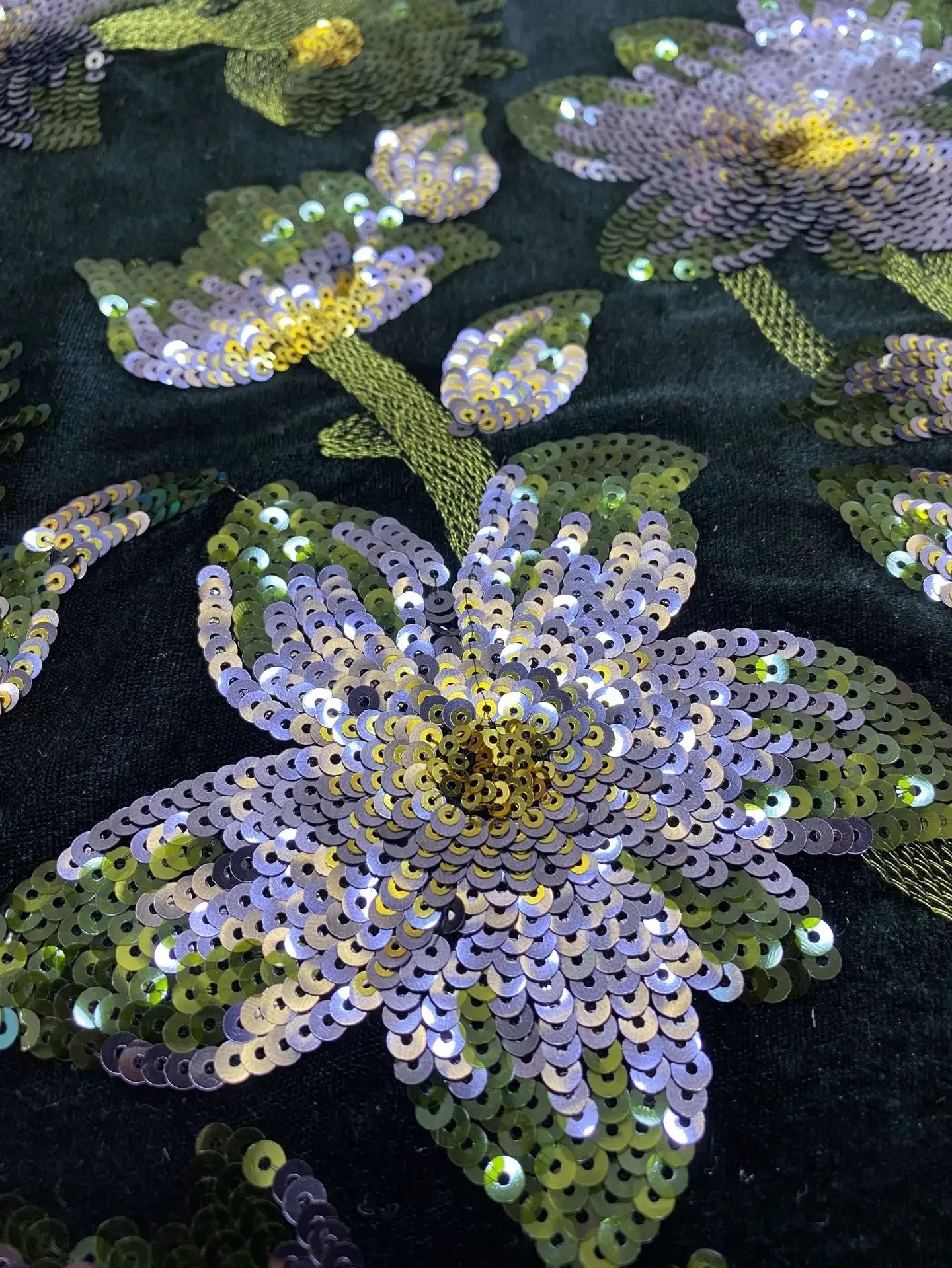 Black velvet sequin flower embroidery fabric dress evening dress performance costume coat fashion design fabric Shiny fabric