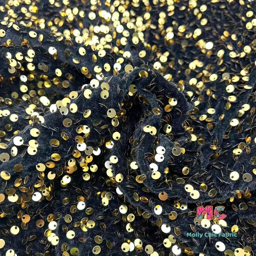 Tela elástica de terciopelo con lentejuelas y bordado tridimensional para costura de vestidos de noche y ropa.