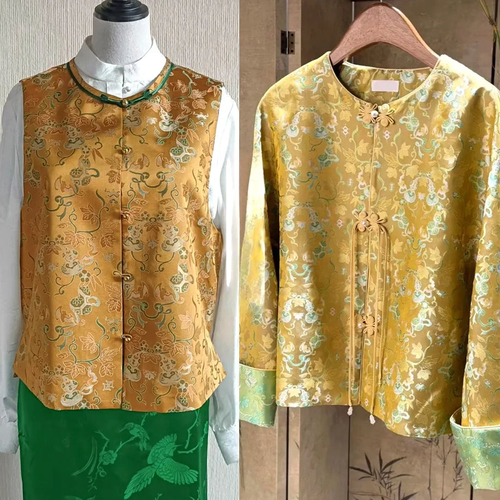 Refined Jacquard Brocade Fabric Gourd Motif Traditional Pattern Elegant Dress Vest Skirt DIY Fashion Sewing Designer Material