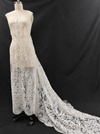 Tela de malla de encaje bordado blanco crudo de alta gama, diseño de vestidos de novia hechos a mano, accesorios de bricolaje, telas de decoración de ropa