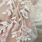 زوج من خيوط قطنية عالية الجودة مخصصة مطرزة بالترتر وشبكة زهور ودانتيل مطرز وإكسسوارات خياطة الحجاب الزهري