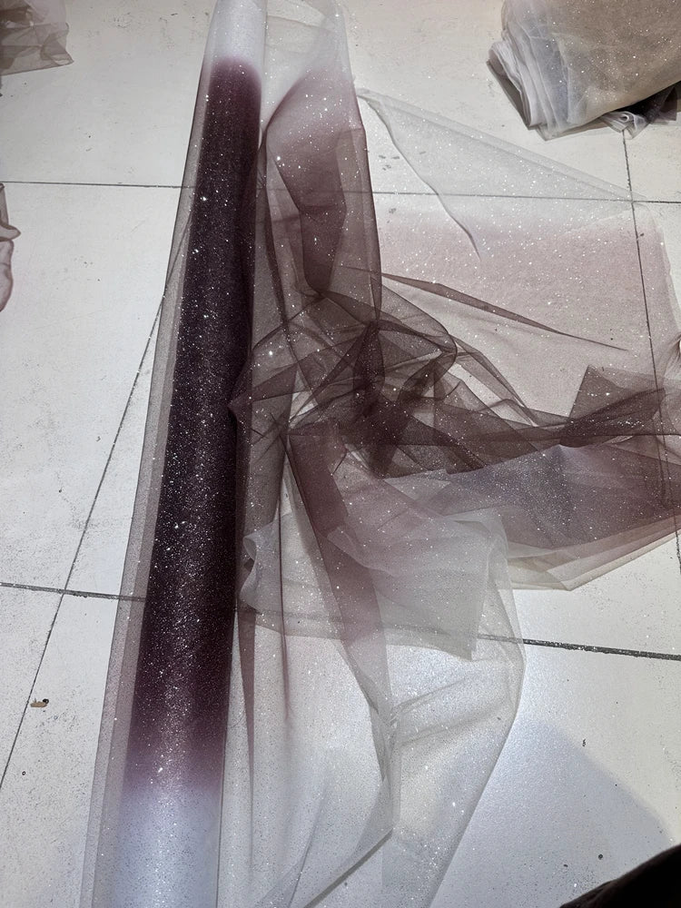 Gradient Spray Silver Shiny Sheet Soft Yarn Fine Powder Mesh Blue Red Purple Wedding Dress Fabric