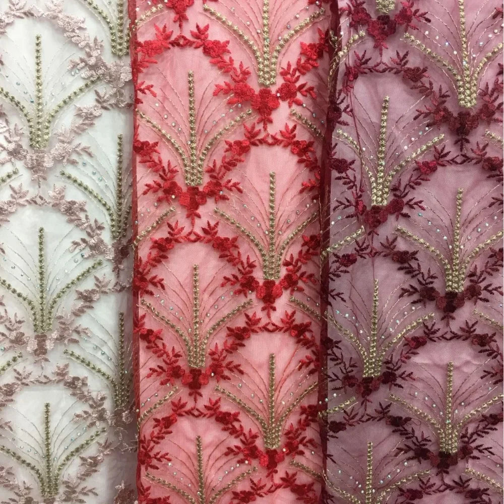 قماش تنورة جديد ثلاثي الأبعاد مطرز بخيوط ذهبية لامعة من الدانتيل الشبكي، قماش ملابس، تطريز فستان