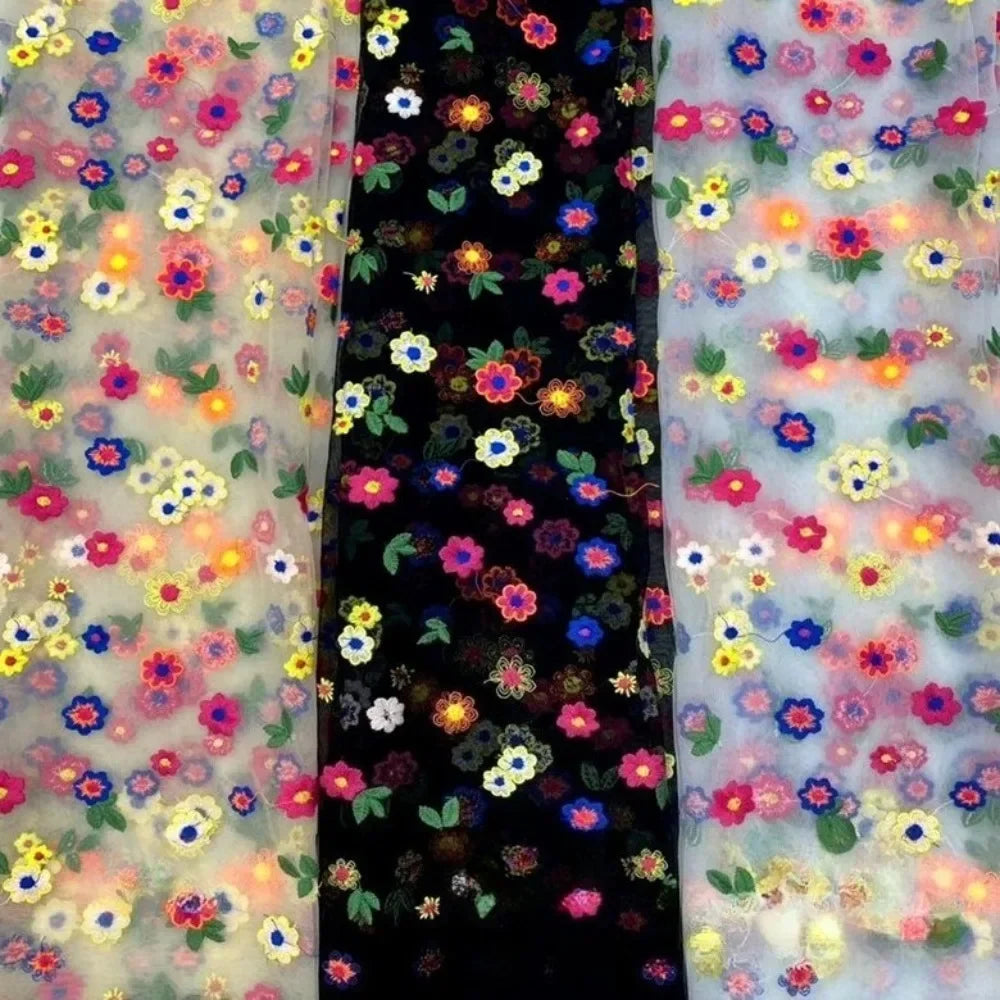 Colorful Floral Embroidered Lace - Delicate for Sewing & Couture