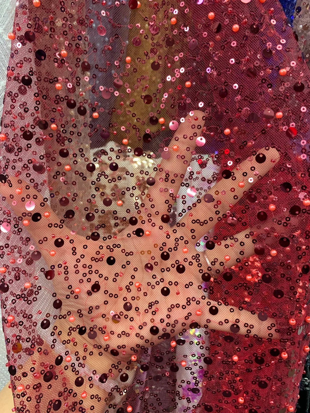 New Mesh Embroidery Pearl Sequins Scattered Pearl Embellishment Fabric Handmade DIY Fabric Wedding Dress Veil Skirt