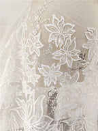 Tela de malla bordada con cuentas de encaje blanco para uñas, hecha a mano, para decoración de vestidos de novia y ropa.