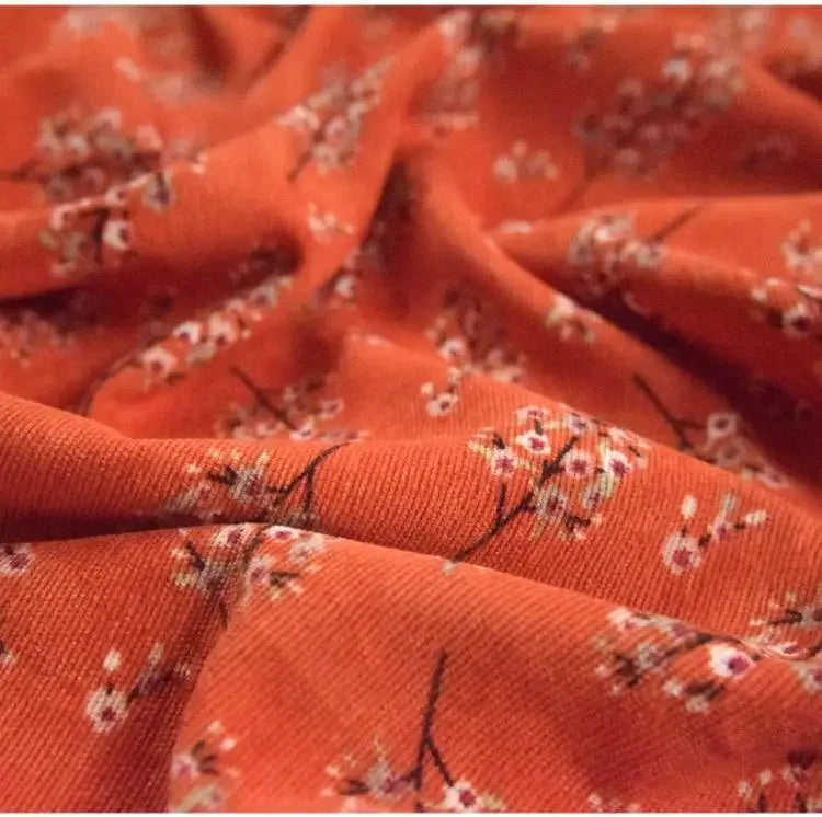 Colorful Corduroy Printed Fabric - Fresh Floral Striped Velvet 145cm