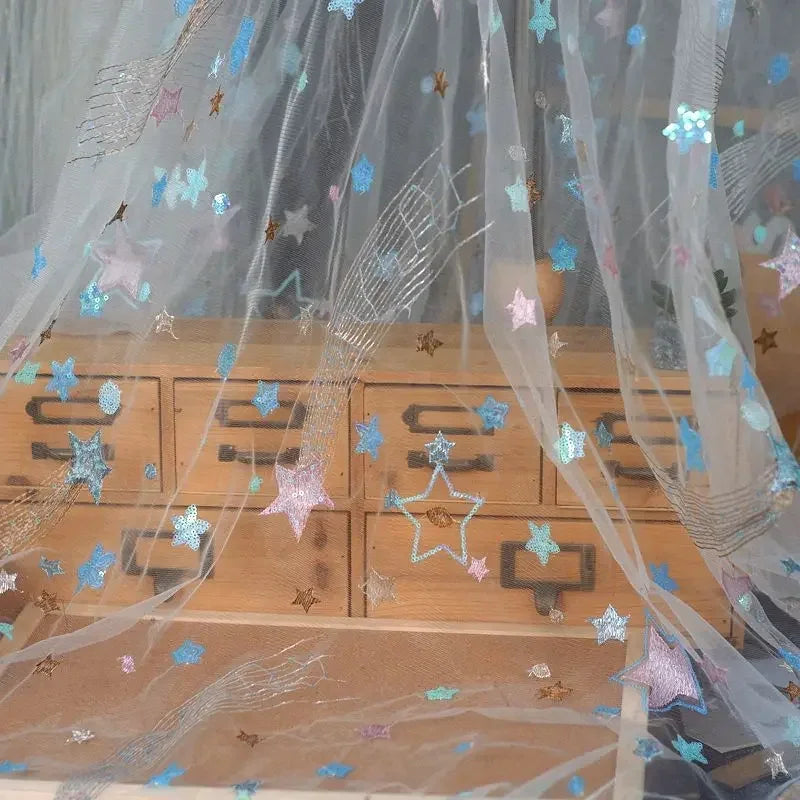 1.5M Wide Star Iridescent Sequin Embroidery Mesh Sewing Children's Clothing Shawl DIY Curtain Designer Fabric