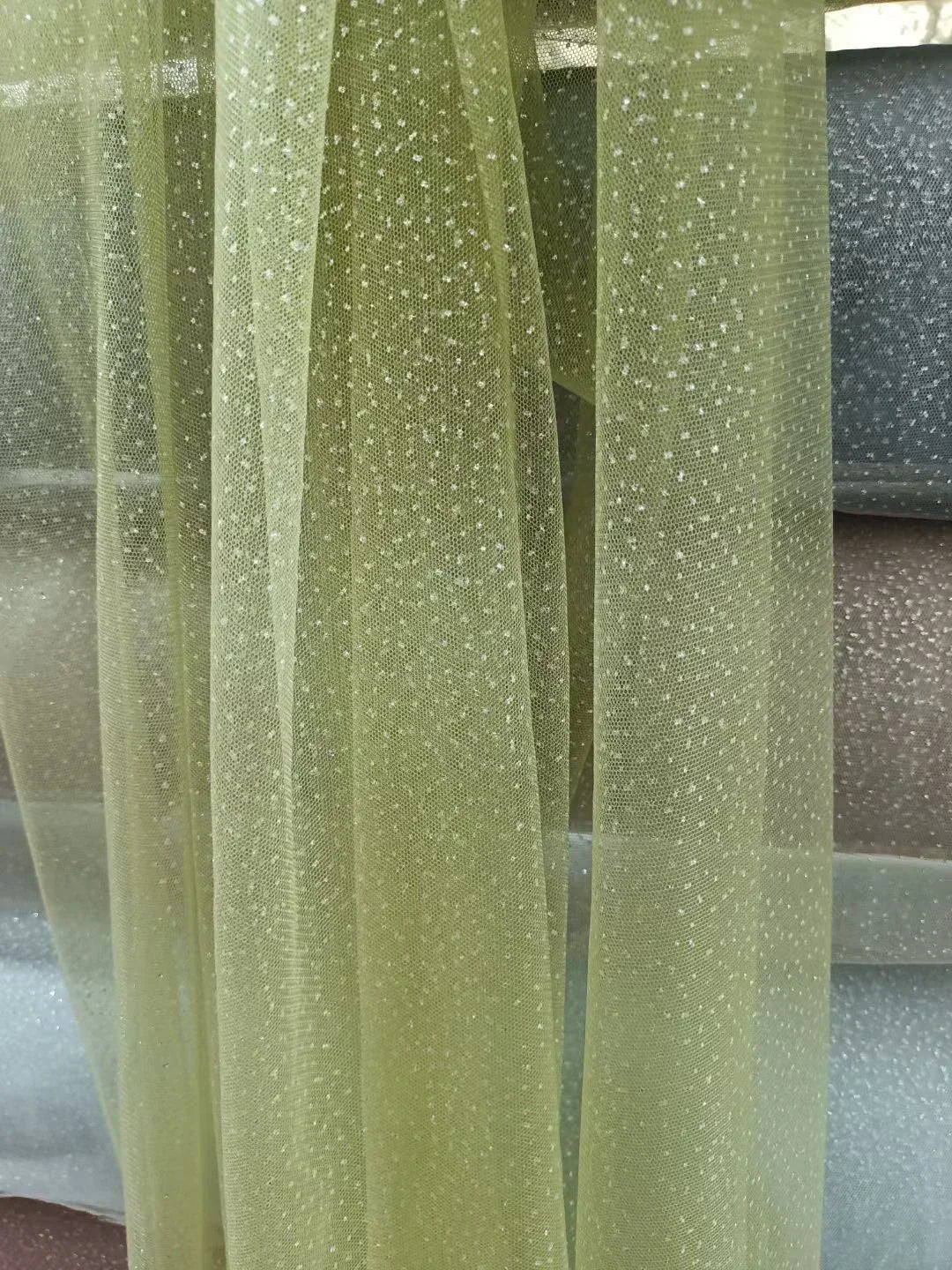 Light Sky Blue Hot Stamping Shiny Piece Skirt Mesh Transparent DIY Background Decoration Sewing Dress Fabric