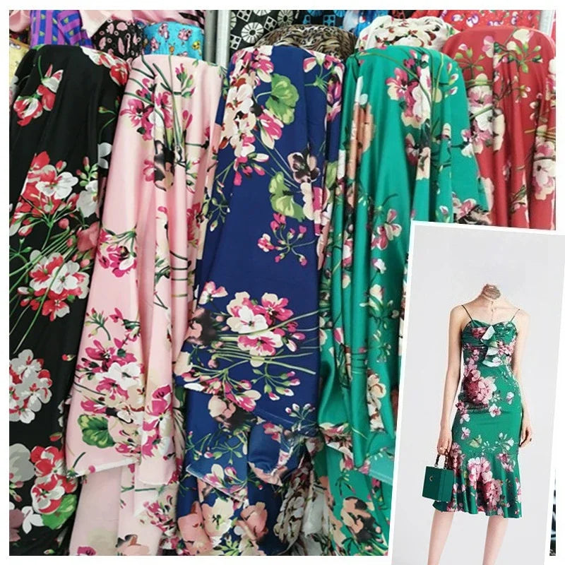 Satin Silk Floral Fabric Smooth Glossy Texture For Headwraps Sleepwear Home Textiles Cheongsam Robe Material Fabric