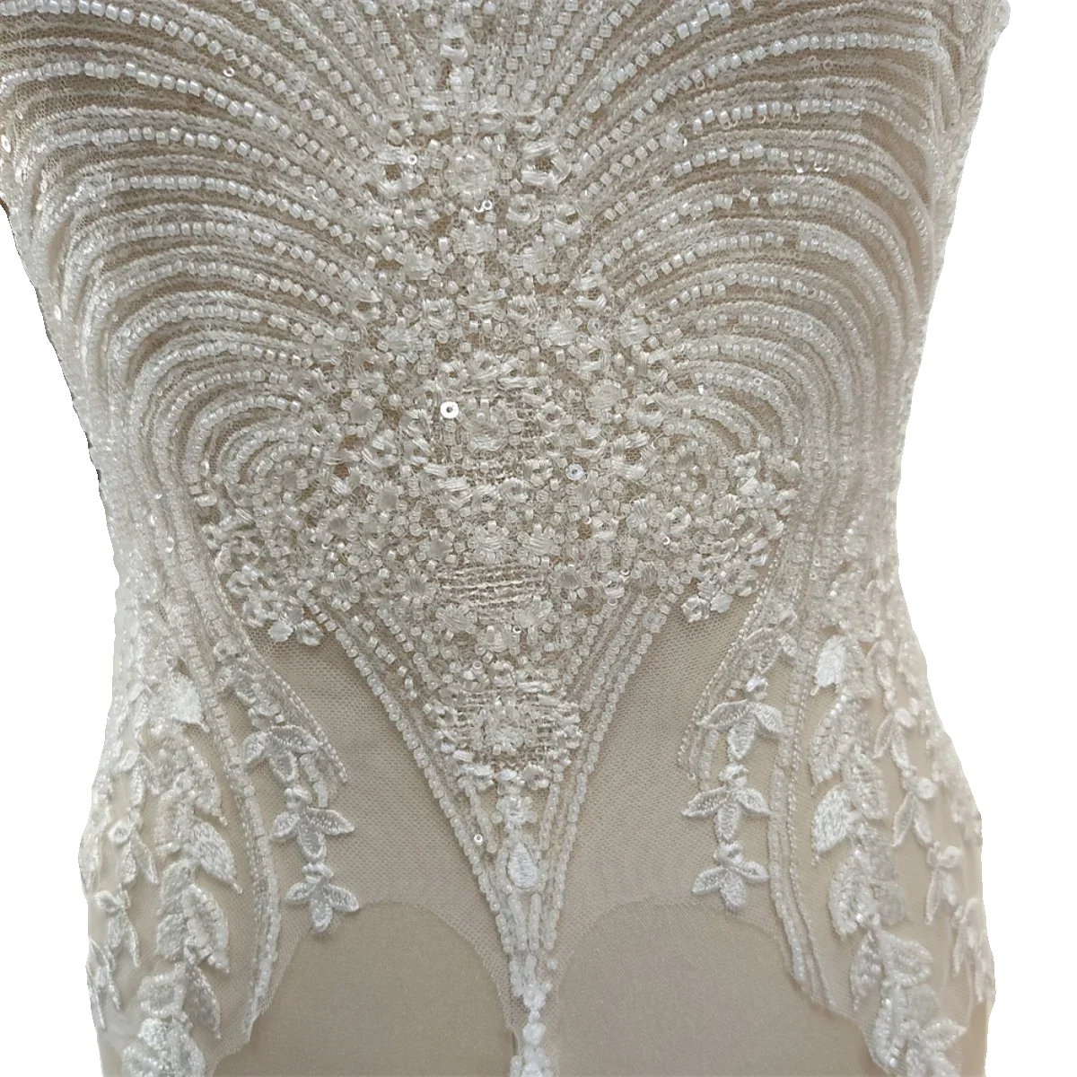 Tela de encaje con borde de flores y cuentas bordadas para vestido de novia, vestido de noche, cheongsam, ropa ahuecada, bricolaje, decoración de pecho hecha a mano