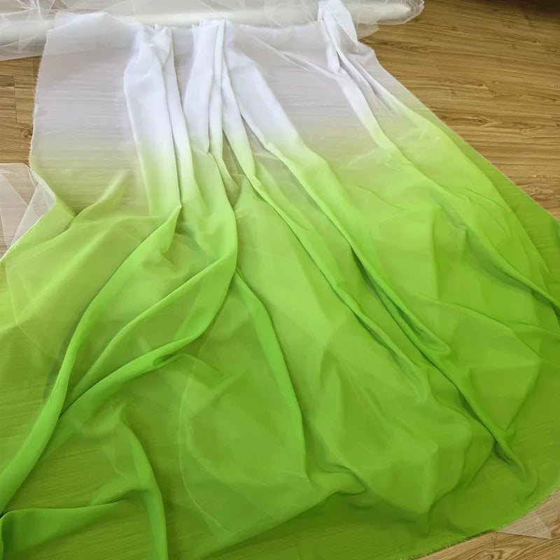 Red Yellow Green Gradient Chiffon Printed Fabric, Pleated Skirt Stage Dress Wedding Dress Decoration Children's Clothing Fabric