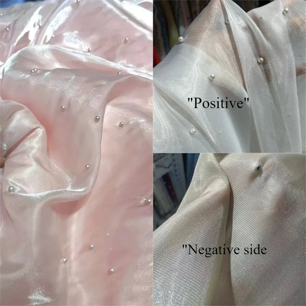 مادة خيوط ساتان عاكسة مطرزة باللؤلؤ ثلاثي الأبعاد عالية الكثافة لخياطة ملابس لوليتا وقماش فستان الزفاف