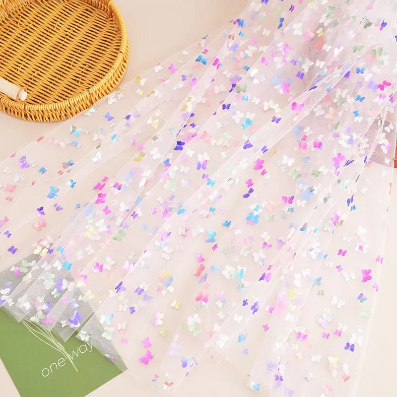 New Butterfly Bronzing Mesh Fabric Children's Princess Dress Stage Tutu Skirt Tablecloth Decorative Colorful Butterfly Mesh