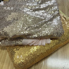 Tela de lentejuelas doradas, plateadas, moradas y negras, pequeña encriptada para decoración de vestidos de noche y bodas.