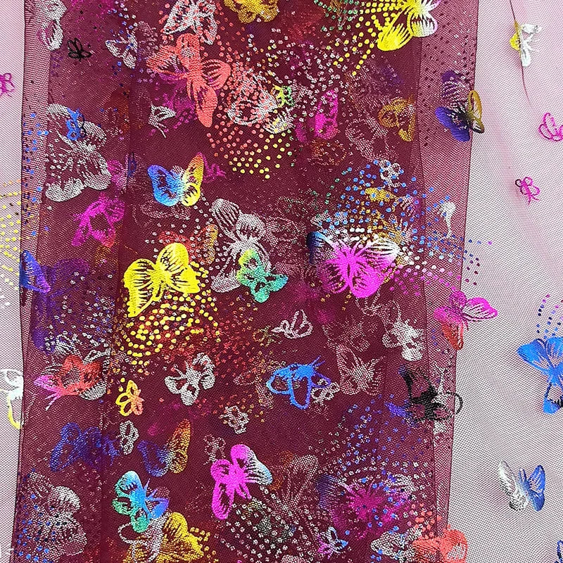 Colorful Butterfly Gold Foil Tulle Fabric For Party Dress Kids Costume Stage Wear Decor Textile Material Dreamy Craft Supply